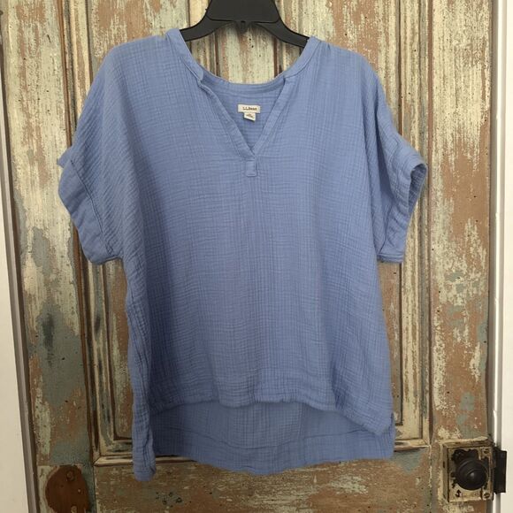 LL Bean Blue Cloud Gauze 100% Cotton Top PXL - Picture 7 of 8